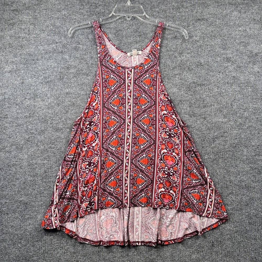 Billabong Womens Boho Geometric High Low Racerback Tank Top Red Orange Large